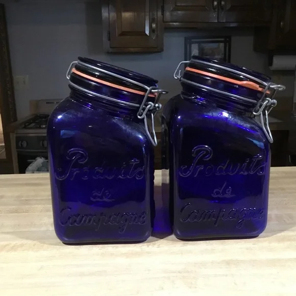 2 Cobalt Blue Italian Jars
